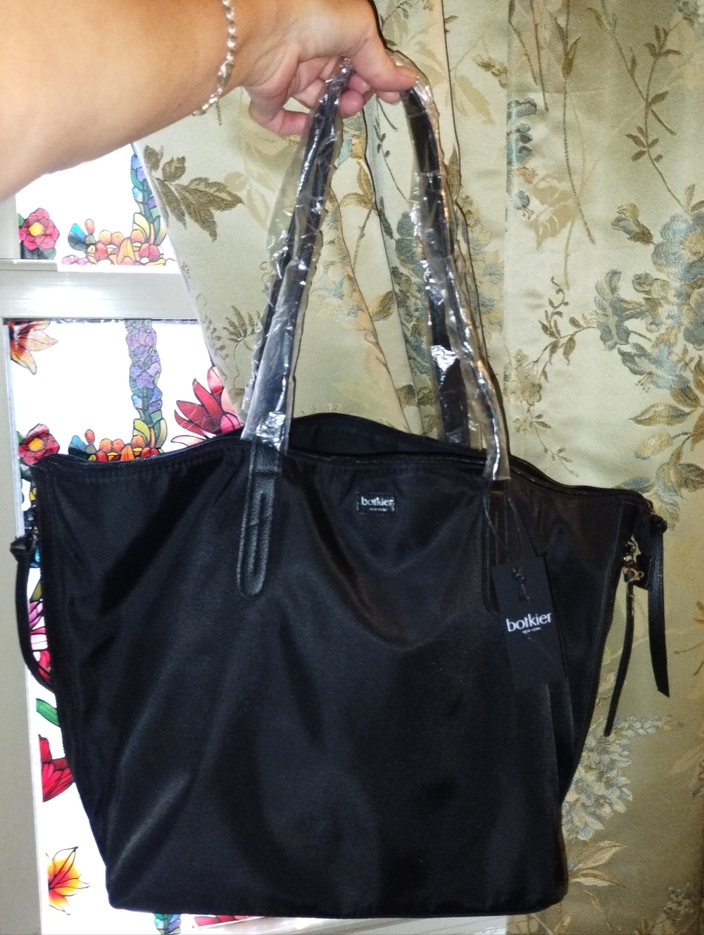 Botkier New York Bond nylon tote bag with dual shoulder straps and a top zipper